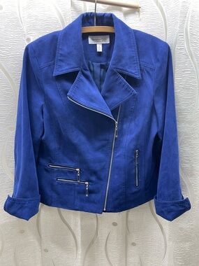 Conrad C Moto Jacket Womens 8P Blue Excellent Faux Suede‎ Zip BQ10436P